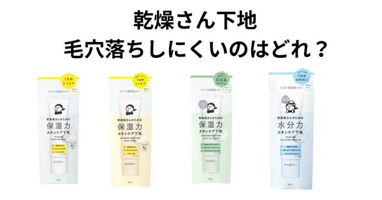 乾燥さんの下地4種類を比較し、毛穴落ちしにくいタイプを解説しているアイキャッチ画像